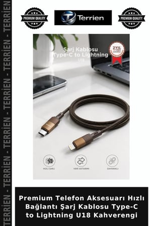 Premium Telefon Aksesuarı Hızlı Bağlantı Şarj Kablosu Type-C to Lightning U18 Kahverengi