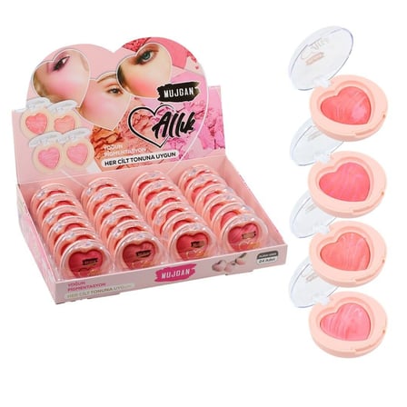 Premium Güzellik Ürünü Makyaj Çantası Kızarıklık Etkisi 4'lü Kalp Allık Blush Seti