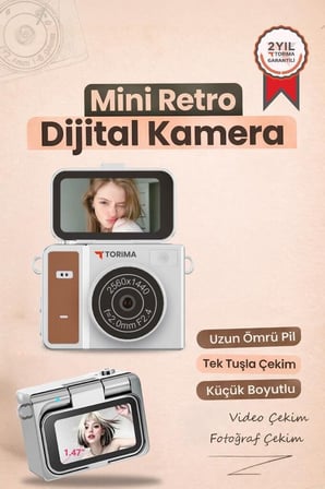 Delux Serisi Mini Dijital Kamera CMR46 Kahverengi 2K Vlog Aleti Görsel Cihaz Anı Biriktir