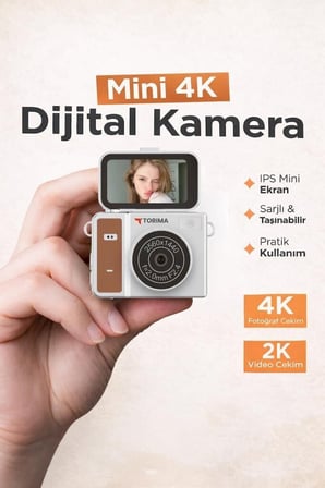 Delux Serisi Mini Dijital Kamera CMR46 Kahverengi 2K Vlog Aleti Görsel Cihaz Anı Biriktir