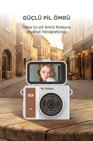 Delux Serisi Mini Dijital Kamera CMR46 Kahverengi 2K Vlog Aleti Görsel Cihaz Anı Biriktir