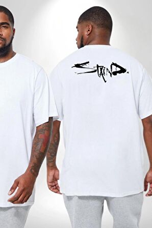 Staind Büyük Beden Beyaz Tişört Kadın Erkek Ünisex Sırt Baskılı
