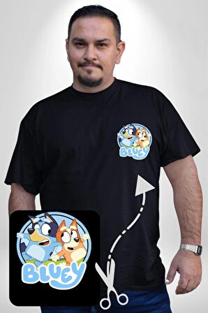 Bluey  Siyah Büyük Beden Kadın Basic Minimal Baskılı Tişört
