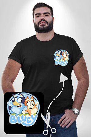 Bluey  Siyah Büyük Beden Kadın Basic Minimal Baskılı Tişört