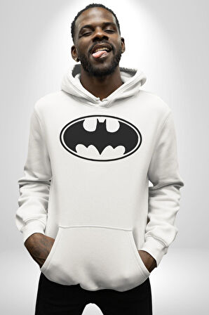 Batman Kadın Erkek  Beyaz Kapüşonlu Sweatshirt Hoodie