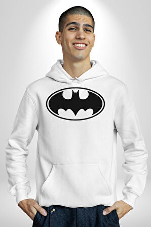 Batman Kadın Erkek  Beyaz Kapüşonlu Sweatshirt Hoodie