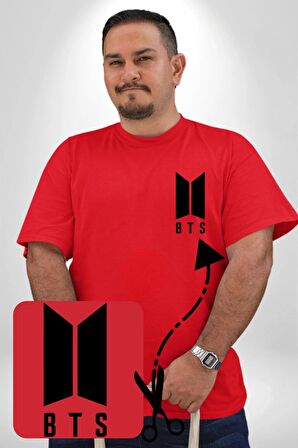 BTS Kırmızı Büyük Beden Kadın Basic Minimal Baskılı Tişört