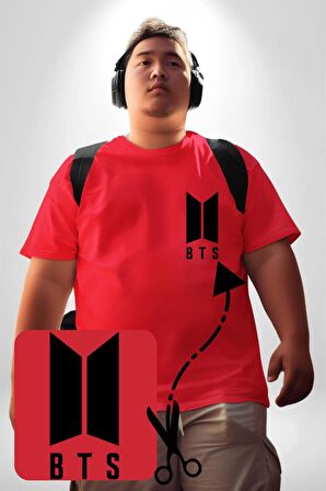 BTS Kırmızı Büyük Beden Kadın Basic Minimal Baskılı Tişört