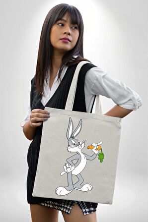 Bugs Bunny 35X40 Kadın Erkek Çocuk Ekru Ham Bez Çanta