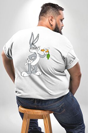 Bugs Bunny Büyük Beden Beyaz Tişört Kadın Erkek Ünisex Sırt Baskılı