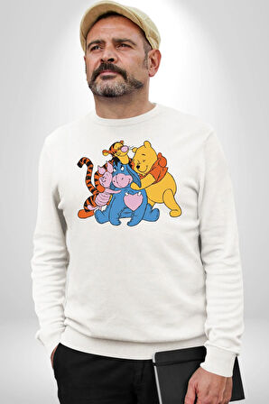 Winnie the Pooh Piglet Bal Küpü Kadın Erkek Beyaz Sweatshirt 
