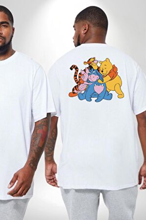 Winnie the Pooh Piglet Bal Küpü Büyük Beden Beyaz Tişört Kadın Erkek Ünisex Sırt Baskılı