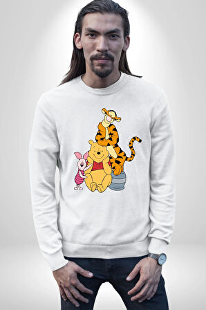 Winnie the Pooh Piglet Tiger Kadın Erkek Beyaz Sweatshirt 