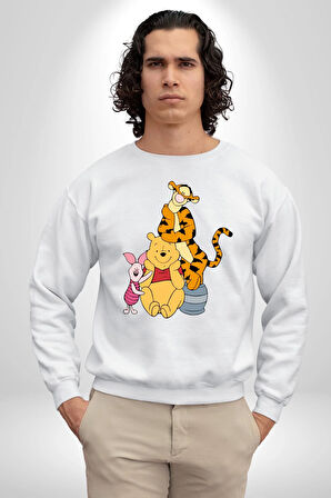 Winnie the Pooh Piglet Tiger Kadın Erkek Beyaz Sweatshirt 