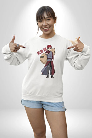 Naruto Shippuden Gaara  Kadın Erkek Beyaz Sweatshirt 