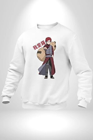 Naruto Shippuden Gaara  Kadın Erkek Beyaz Sweatshirt 