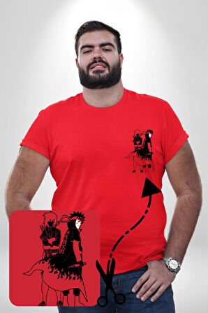 Naruto Shippuden Naruto ve Sasuke Kırmızı Büyük Beden Kadın Basic Minimal Baskılı Tişört