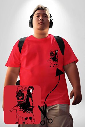 Naruto Shippuden Naruto ve Sasuke Kırmızı Büyük Beden Kadın Basic Minimal Baskılı Tişört