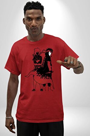 Naruto Shippuden Naruto ve Sasuke Pamuklu Bisiklet Yaka Kadın Erkek Oversize Boyfriend Dijital Baskılı Kırmızı T-shirt