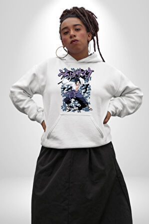 Naruto Shippuden Sasuke Kadın Erkek  Beyaz Kapüşonlu Sweatshirt Hoodie