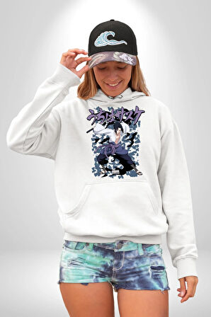 Naruto Shippuden Sasuke Kadın Erkek  Beyaz Kapüşonlu Sweatshirt Hoodie