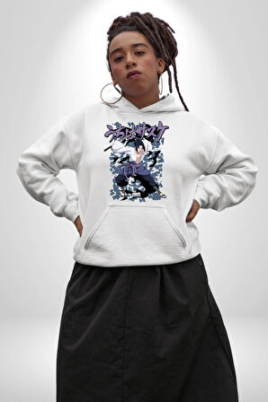 Naruto Shippuden Sasuke Kadın Erkek  Beyaz Kapüşonlu Sweatshirt Hoodie
