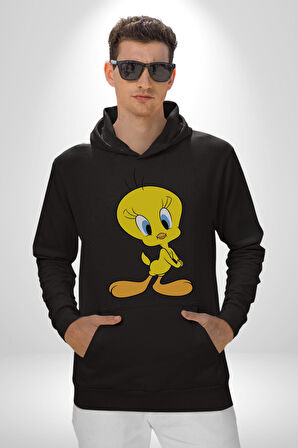 Twity Kadın Erkek  Siyah Kapüşonlu Sweatshirt Hoodie