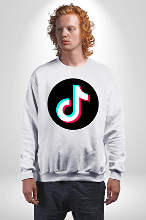 TikTok Kadın Erkek Beyaz Sweatshirt 