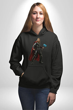 Thor Kadın Erkek  Siyah Kapüşonlu Sweatshirt Hoodie