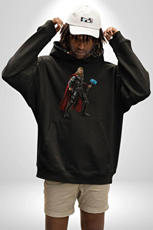 Thor Kadın Erkek  Siyah Kapüşonlu Sweatshirt Hoodie