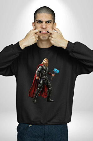 Thor Kadın Erkek Siyah Sweatshirt 