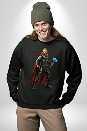 Thor Kadın Erkek Siyah Sweatshirt 