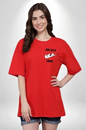 Snoopy Kuş Sevgisi Kırmızı Oversize Kadın Erkek Ön ve Sırt Baskılı Tişört