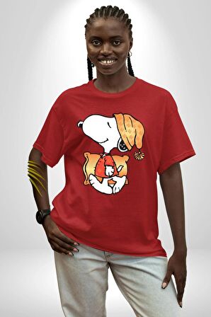 Yastık Uyku Uyku Tulumu Pamuklu Bisiklet Yaka Kadın Erkek Oversize Boyfriend Dijital Baskılı Kırmızı T-shirt
