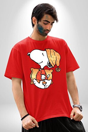 Yastık Uyku Uyku Tulumu Pamuklu Bisiklet Yaka Kadın Erkek Oversize Boyfriend Dijital Baskılı Kırmızı T-shirt