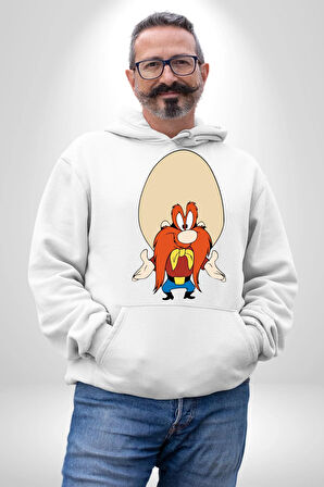 Looney Tunes Küfürbaz Haydo Kadın Erkek  Beyaz Kapüşonlu Sweatshirt Hoodie