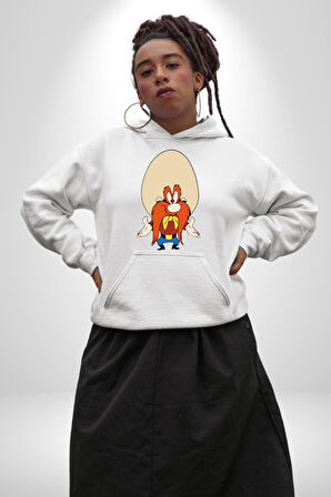 Looney Tunes Küfürbaz Haydo Kadın Erkek  Beyaz Kapüşonlu Sweatshirt Hoodie