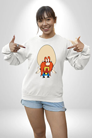 Looney Tunes Küfürbaz Haydo Kadın Erkek Beyaz Sweatshirt 