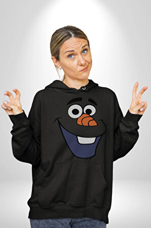 Olaf Gülen Yüzü Kadın Erkek  Siyah Kapüşonlu Sweatshirt Hoodie