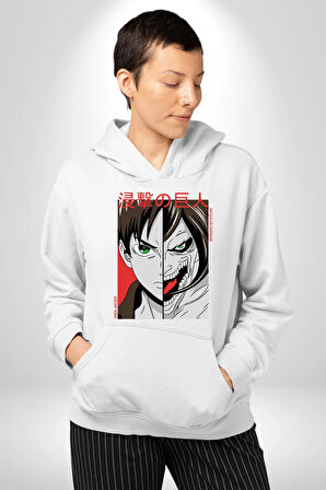 Anime Titan Saldırısı  Kadın Erkek  Beyaz Kapüşonlu Sweatshirt Hoodie