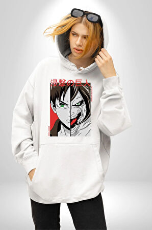 Anime Titan Saldırısı  Kadın Erkek  Beyaz Kapüşonlu Sweatshirt Hoodie