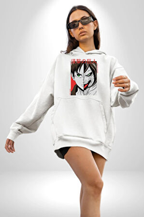 Anime Titan Saldırısı  Kadın Erkek  Beyaz Kapüşonlu Sweatshirt Hoodie