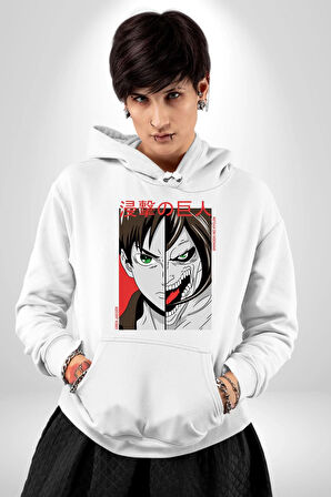 Anime Titan Saldırısı  Kadın Erkek  Beyaz Kapüşonlu Sweatshirt Hoodie