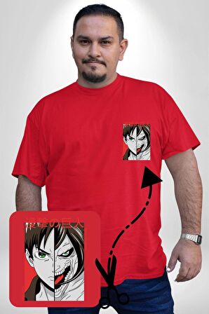Anime Titan Saldırısı  Kırmızı Büyük Beden Kadın Basic Minimal Baskılı Tişört
