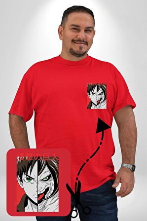 Anime Titan Saldırısı  Kırmızı Büyük Beden Kadın Basic Minimal Baskılı Tişört