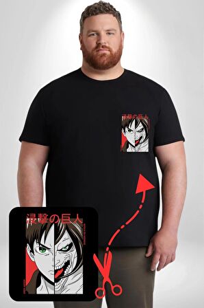 Anime Titan Saldırısı  Siyah Büyük Beden Kadın Basic Minimal Baskılı Tişört