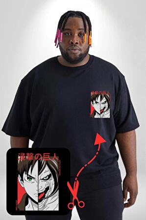 Anime Titan Saldırısı  Siyah Büyük Beden Kadın Basic Minimal Baskılı Tişört