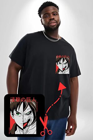 Anime Titan Saldırısı  Siyah Büyük Beden Kadın Basic Minimal Baskılı Tişört