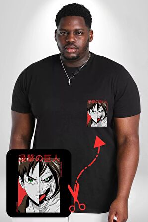 Anime Titan Saldırısı  Siyah Büyük Beden Kadın Basic Minimal Baskılı Tişört