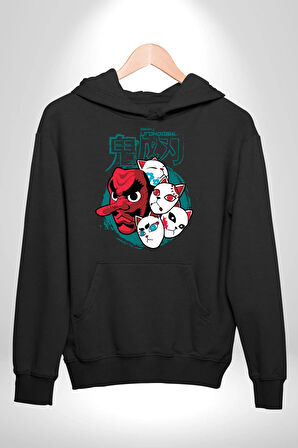 Japon Anime Tengu Maske  Kadın Erkek  Siyah Kapüşonlu Sweatshirt Hoodie